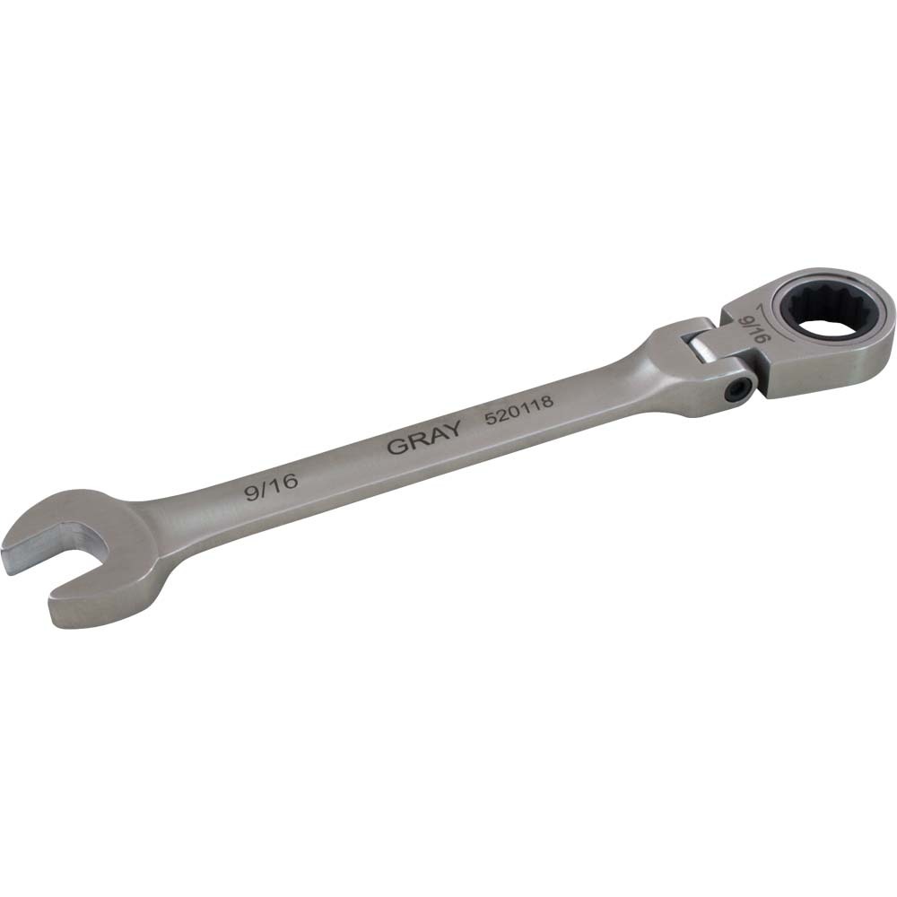 9/16&#34; Combination Flex Head Ratcheting Wrench, Stainless Steel Finish