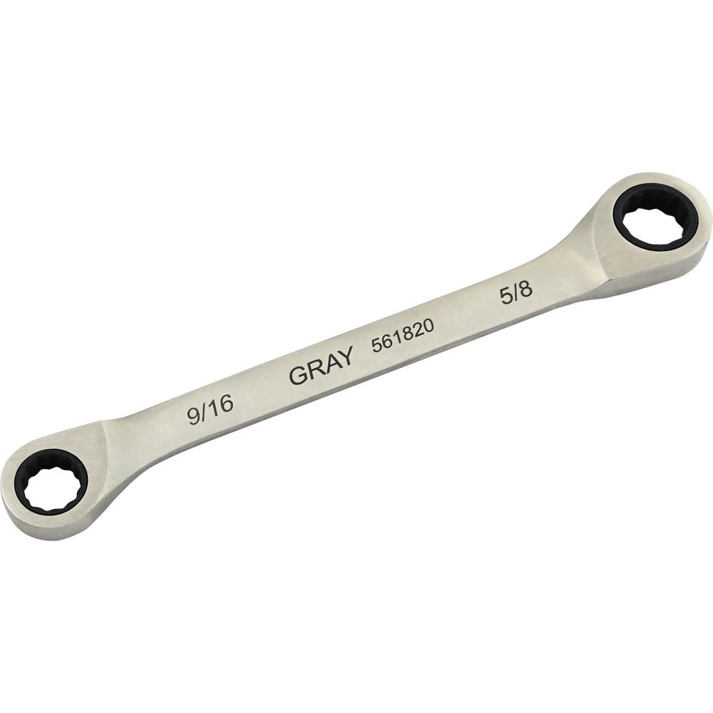 9/16&#34; X 5/8&#34; Double Box End, Fixed Head Ratcheting Wrench, Stainless Steel Finish