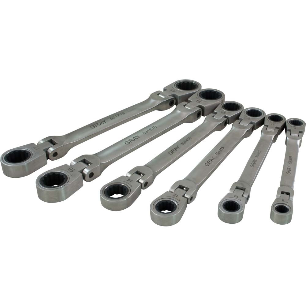6 Piece Metric, Double Box Flex Head, Ratcheting Wrench Set, 8x9mm - 17x19mm