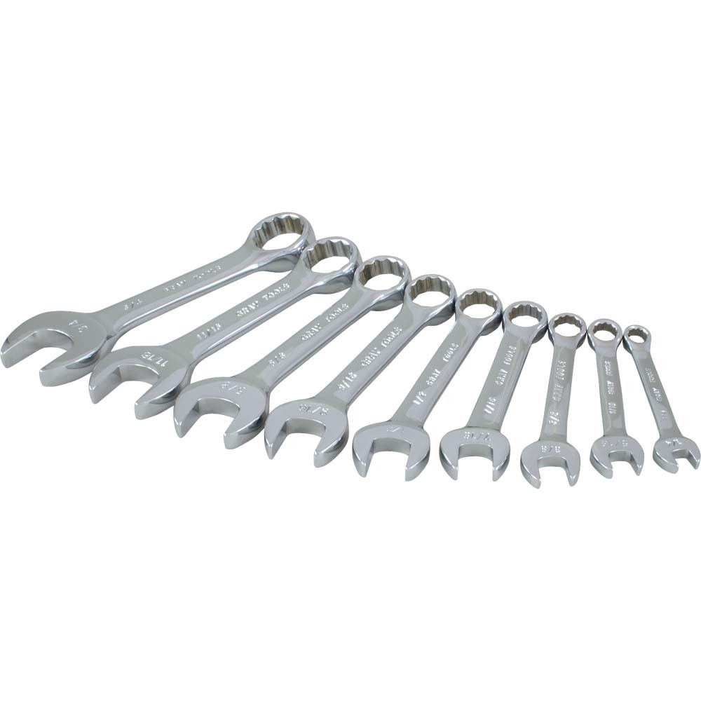 9 Piece 12 Point SAE, Stubby Mirror Chrome Wrench Set, 1/4&#34; - 3/4&#34;