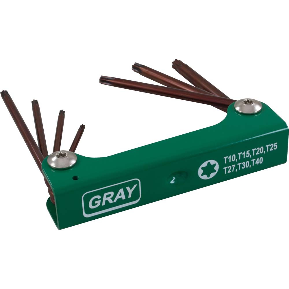 7 Piece S2 Long Torx, Folding Hex Key Set, T10 - T40