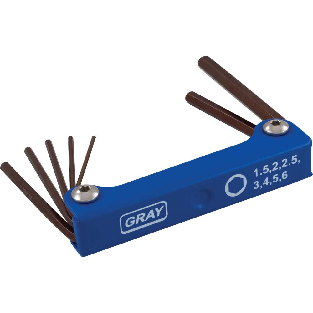 7 Piece S2 Metric Short, Folding Hex Key Set, 1.5mm - 6mm