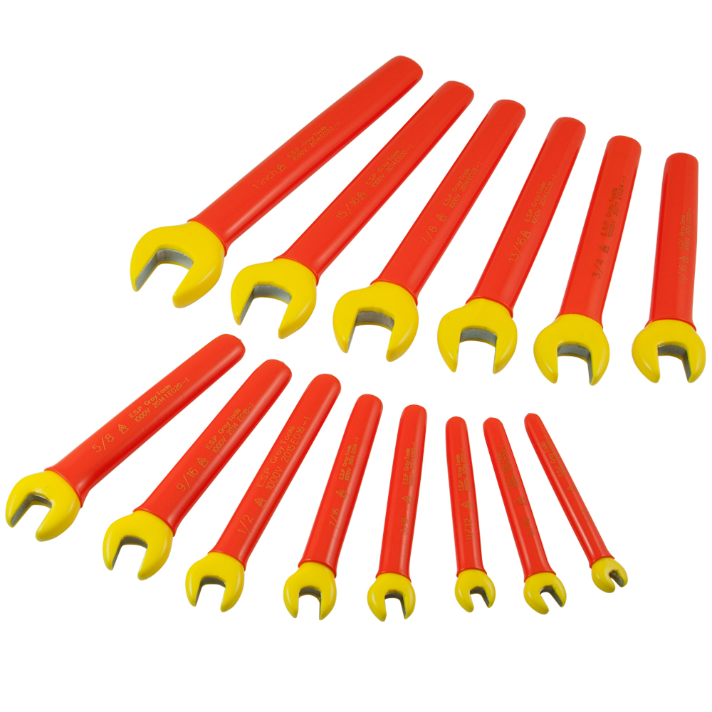 14 Piece SAE Open End Wrench Set, 1/4&#34; - 1&#34;, 1000V Insulated