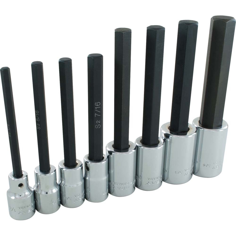 8 Piece 1/2&#34; Drive, Extra Long SAE Hex Head, Chrome Socket Set, 1/4&#34; - 3/4&#34;