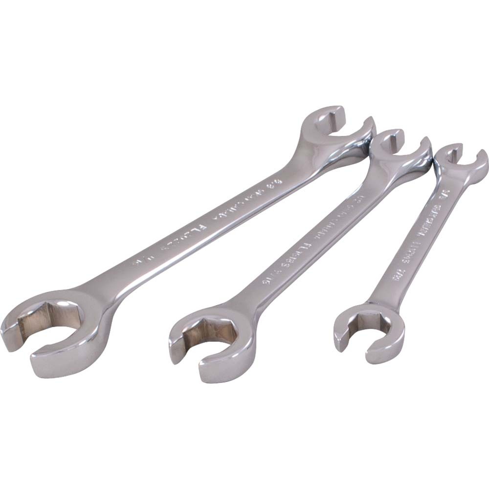 3 Piece 6 Point SAE, Chrome Flare Nut Wrench Set, 3/8&#34; X 7/16&#34; - 5/8&#34; X 11/16&#34;