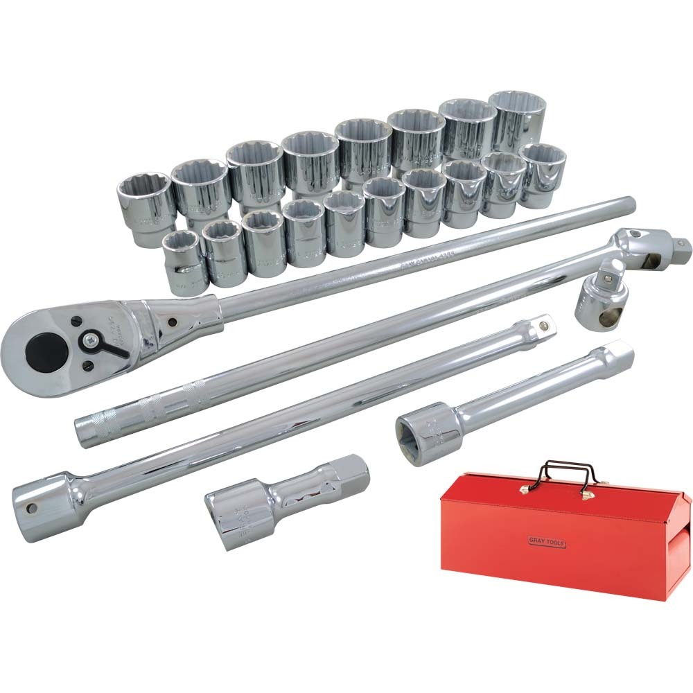 26 Piece 3/4&#34; Drive, 12 Point SAE, Chrome Socket & Attachment Set