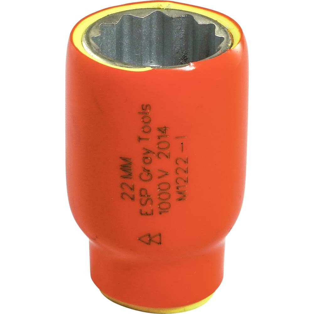 22mm X 1/2&#34; Drive, 12 Point Standard Length Socket, 1000V Insulated