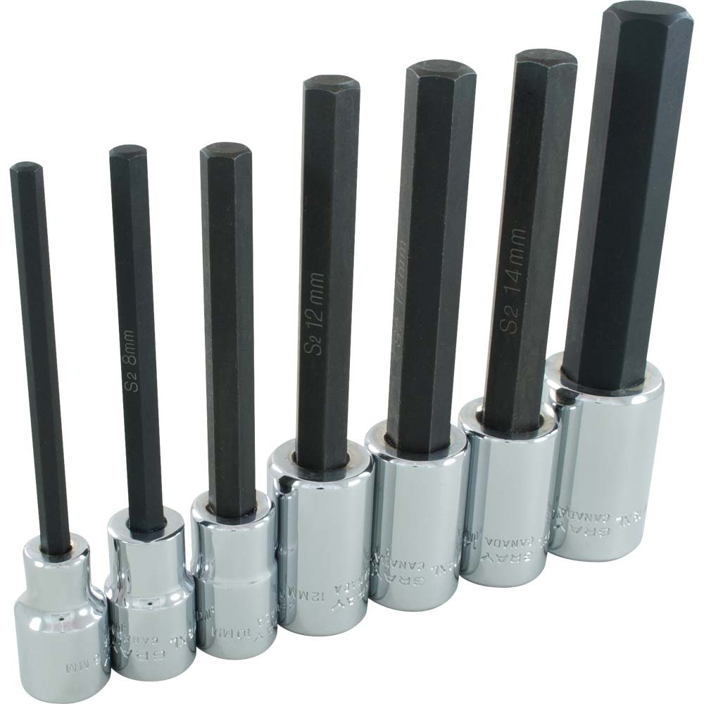 7 Piece 1/2&#34; Drive, Metric Extra Long Hex Head, Chrome Socket Set, 6mm - 19mm
