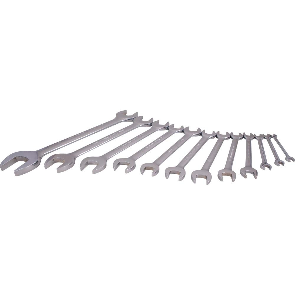12 Piece SAE Open End, Mirror Chrome Wrench Set, 1/4&#34; X 5/16&#34; - 1-1/16&#34; X 1-1/4&#34;