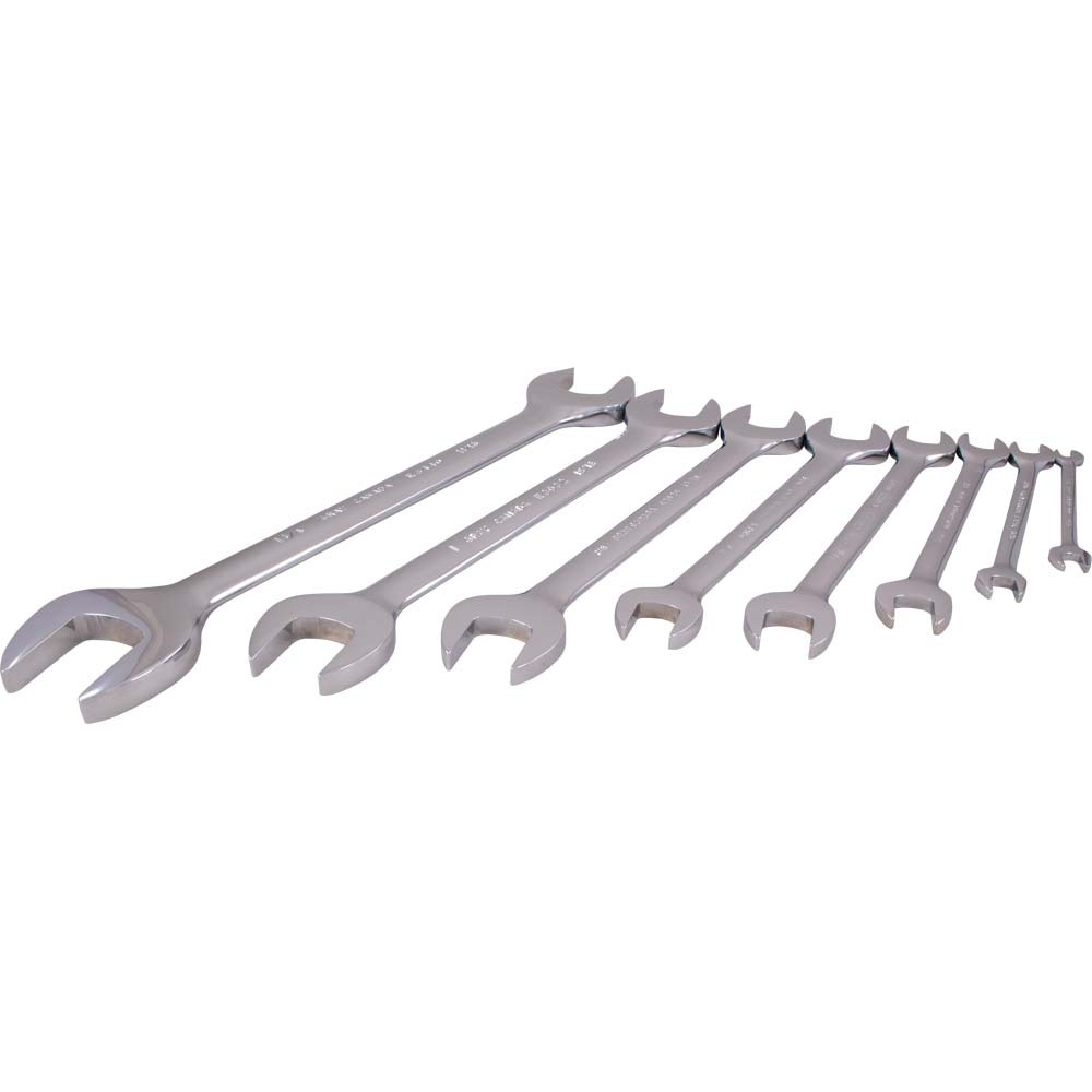 8 Piece SAE Open End, Mirror Chrome Wrench Set, 1/4&#34; X 5/16&#34; - 1-1/16&#34; X 1-1/4&#34;