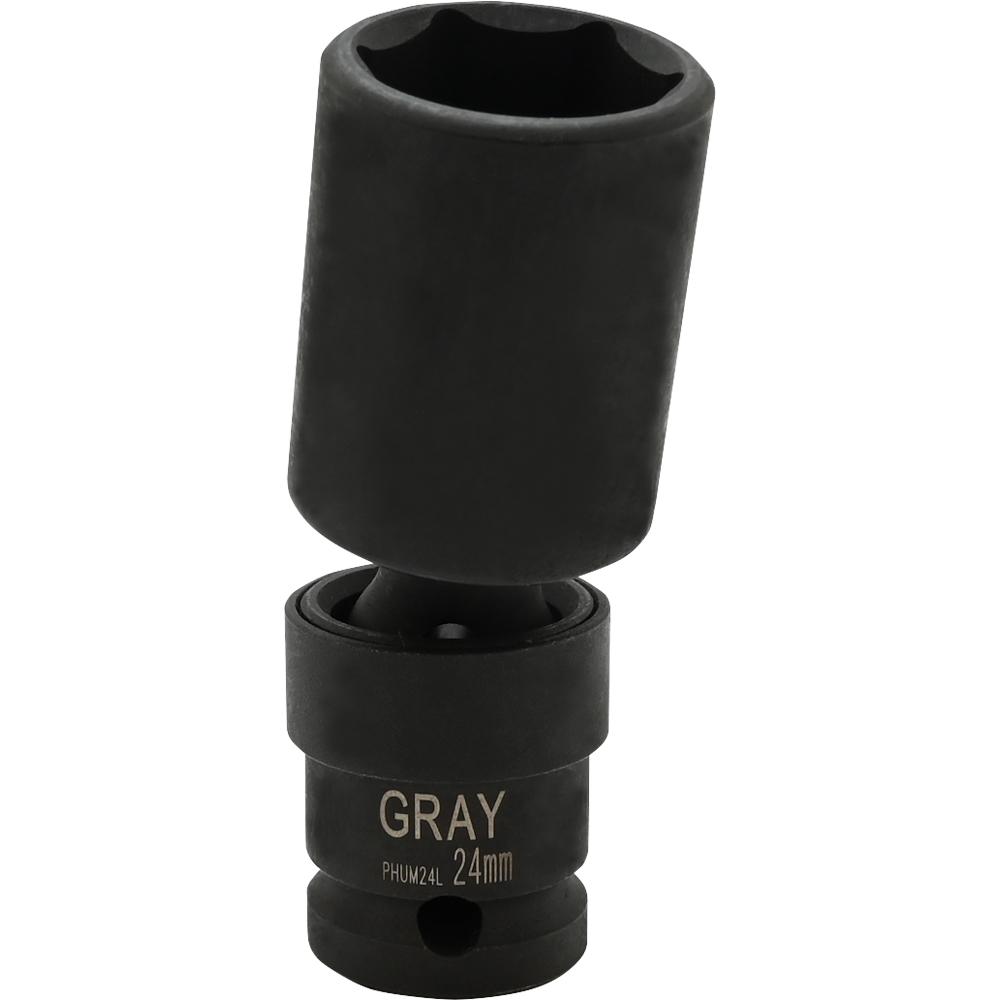 24mm X 1/2&#34; Drive, 6 Point Deep Length, Universal Joint Socket, Black Impact