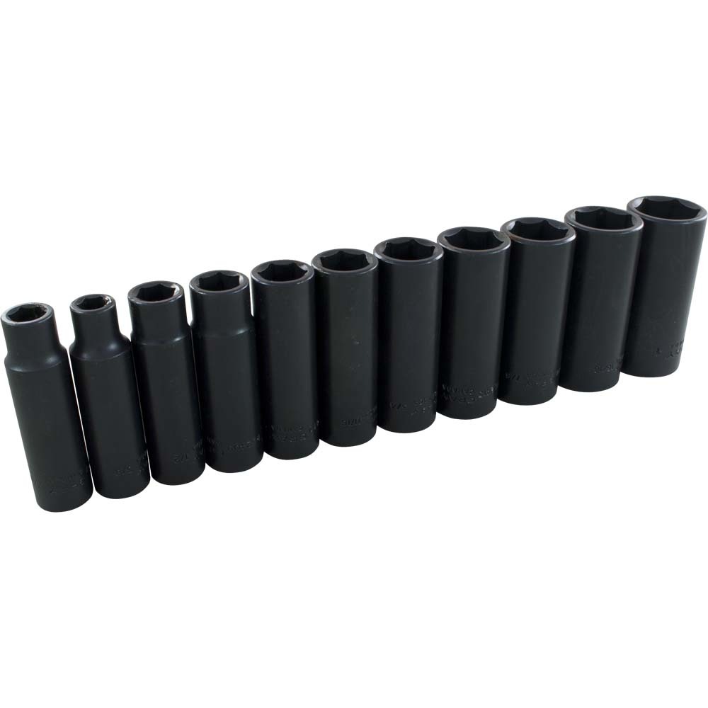 11 Piece 1/2&#34; Drive 6 Point SAE, Deep Impact Socket Set, 3/8&#34; - 1&#34;
