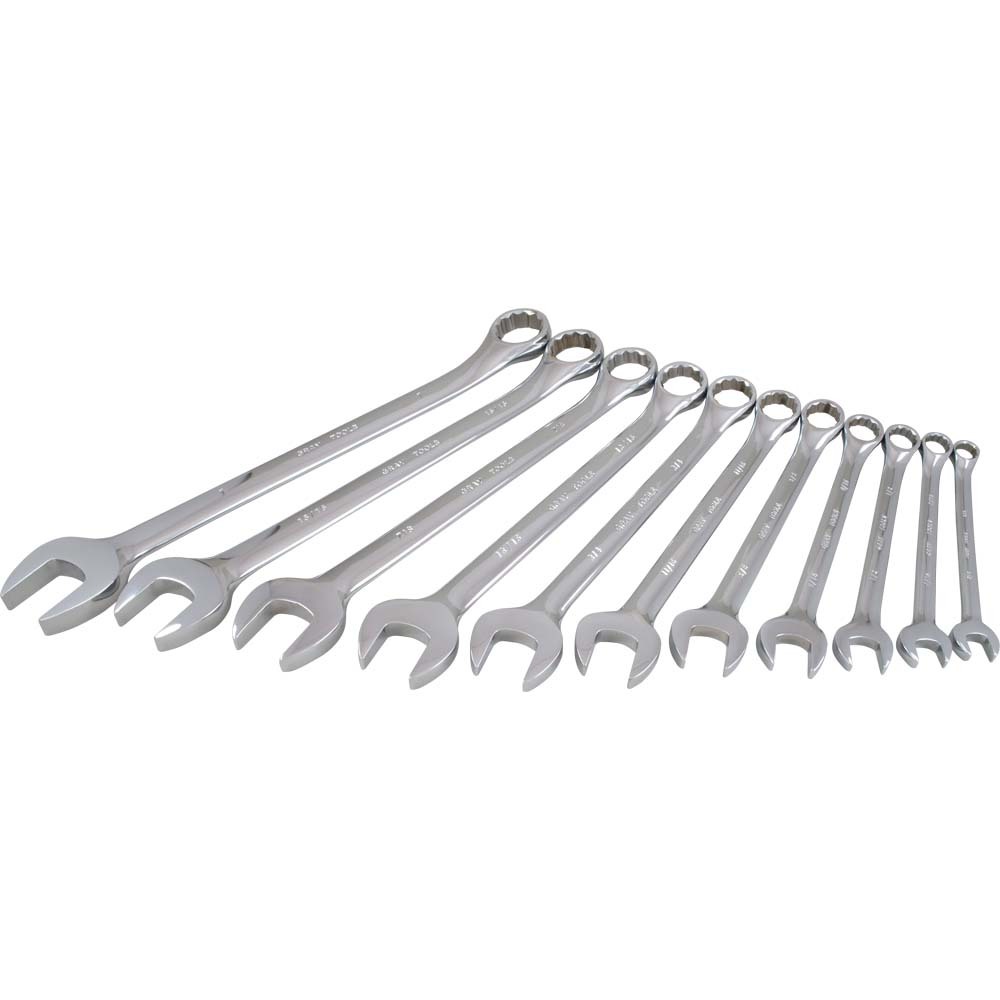 11 Piece 12 Point SAE, Mirror Chrome, Combination Wrench Set, 3/8&#34; - 1&#34;