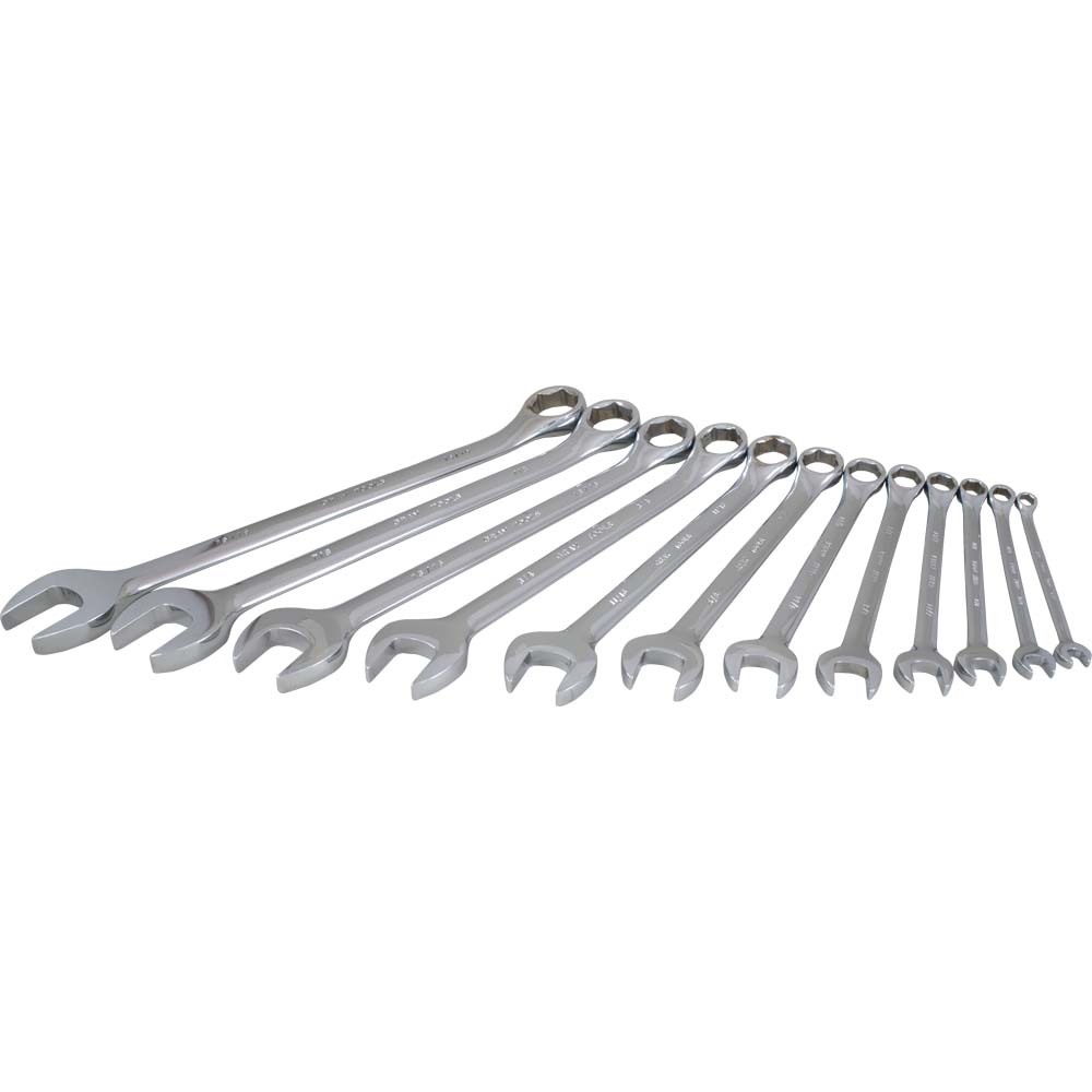 12 Piece 6 Point SAE, Mirror Chrome, Combination Wrench Set, 1/4&#34; - 15/16&#34;