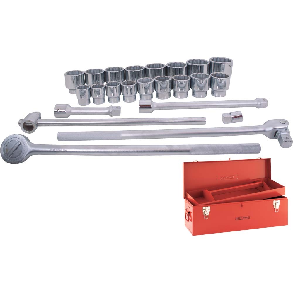 24 Piece 1&#34; Drive 12 Point SAE, Standard Chrome Socket & Attachment Set, 1-7/16&#34; - 3&#34;