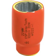 Gray Tools M1222-I - 22mm X 1/2" Drive, 12 Point Standard Length Socket, 1000V Insulated
