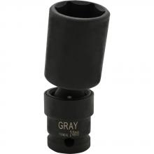 Gray Tools PHUM24L - 24mm X 1/2" Drive, 6 Point Deep Length, Universal Joint Socket, Black Impact