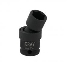 Gray Tools PU180 - 9/16" X 3/8" Drive, 6 Point Standard Length, Universal Joint Socket, Black Impact