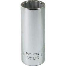 Gray Tools VL118 - 9/16" X 1/4" Drive 12 Point, Deep Length, Chrome Finish Socket