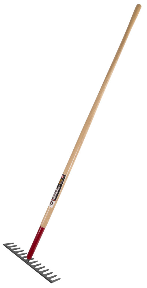 Road rake, 14 steel tines, 66&#34; wood handle