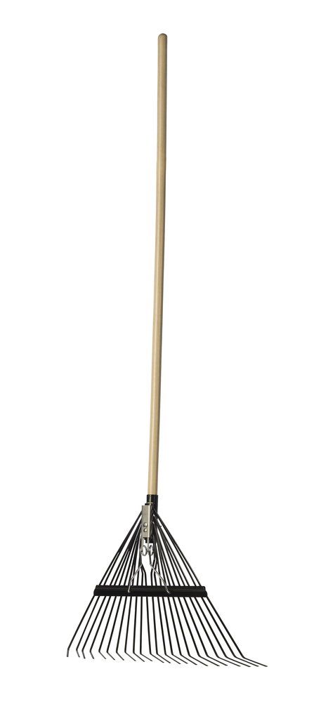 Springback lawn rake, 22 steel tines, hardwood hdle