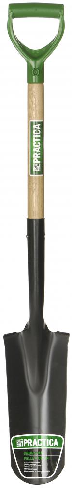 Drain spade 14&#34;, fw steps, wood handle, dh, Practica