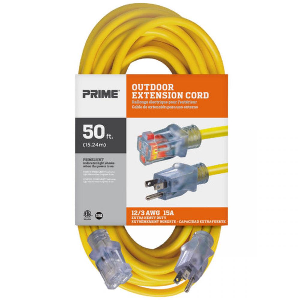 50ft. 12/3 SJTW Yellow Jobsite Extension Cord w/Primelight Indicator Light