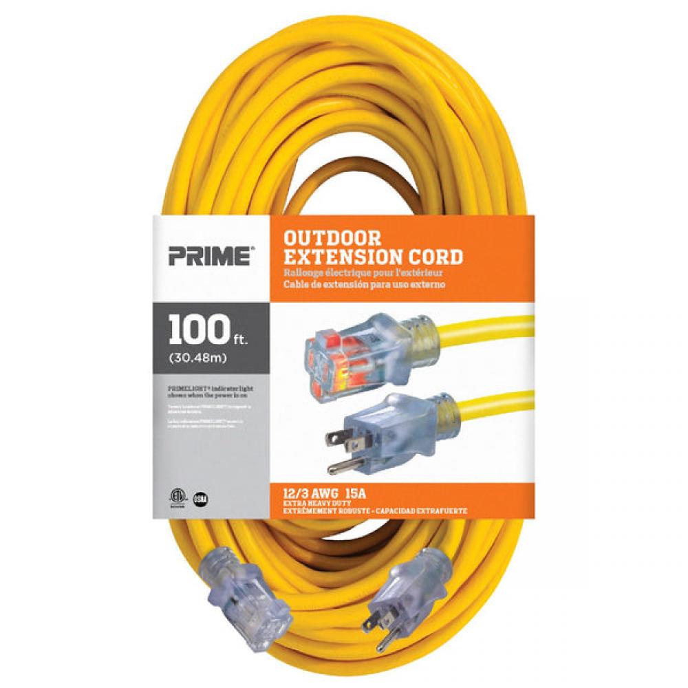 100ft. 12/3 SJTW Yellow Jobsite Extension Cord w/Primelight Indicator Light