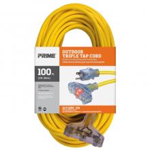 Prime Wire & Cable EC611835 - 100' 12/3 SJTW Yellow Outdoor Triple Tap, Lighted End