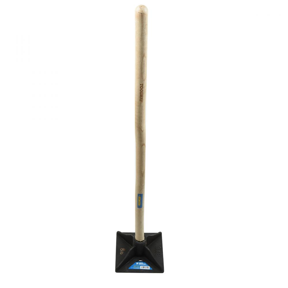 Ground Tamper 8 x 8in Steel Head with Heavy Duty Wood Handle