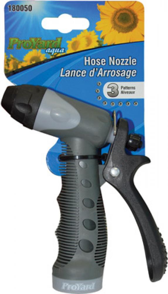 Hose Nozzle Sprayer Metal Rear Trigger Insulated Handle 3 Pattern Grey/Black