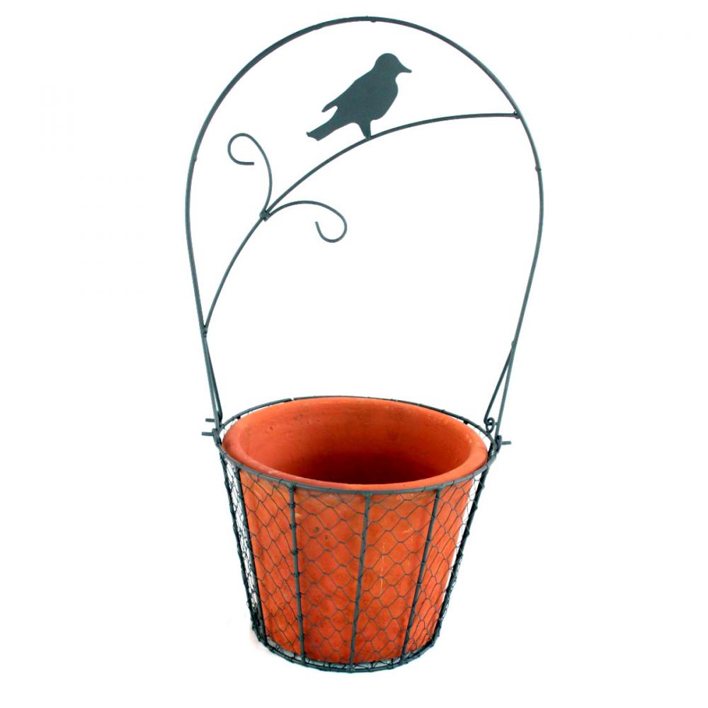 Square Planter With Bird & Jute Bag 10in x 10in