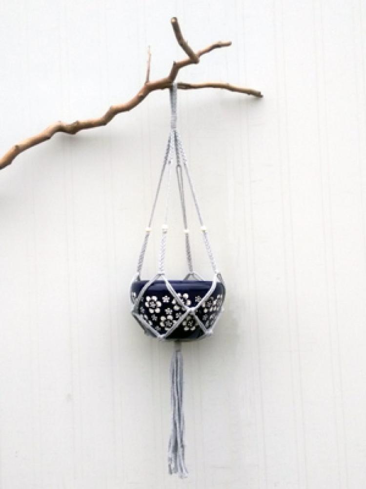 Planter Hanger Macrame Cotton Rope Style A 39in Grey