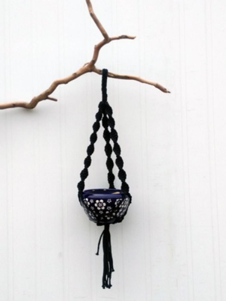 Planter Hanger Macrame Cotton Rope Style B 31in Black