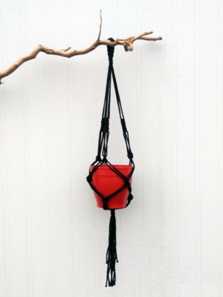 Planter Hanger Macrame Cotton Rope Style D 43in Black