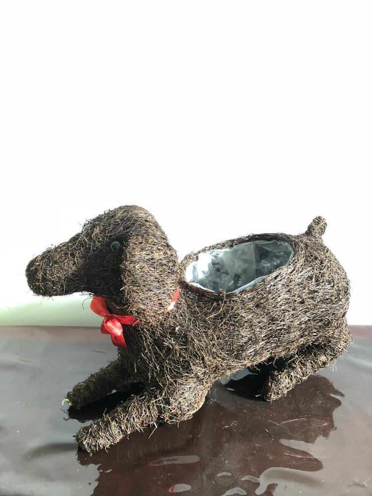 Rattan Lying Dog Planter 22x8.3x14.1in