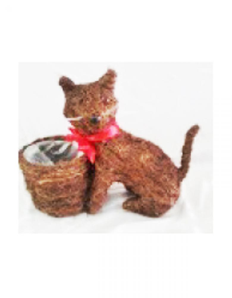 Rattan Cat Planter With Basket 13.8x7.9x17.7in - Basket size 7.5x6.8x6.3in