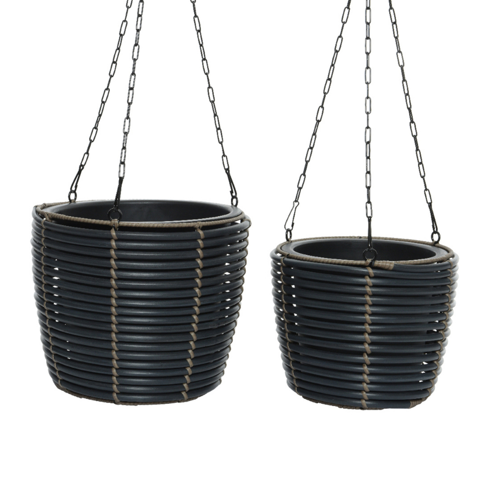 2Pc Jolie Polyrattan Hanging Planter Set Anthracite