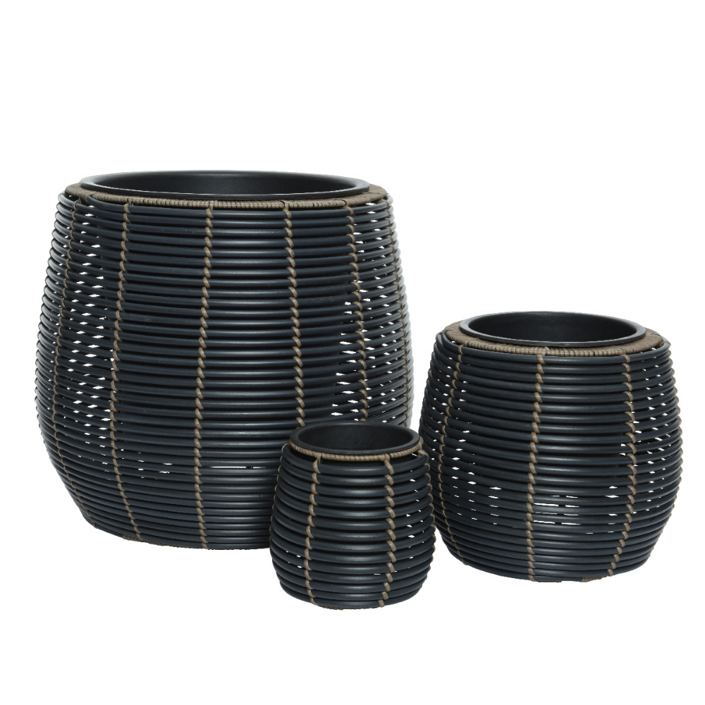 3Pc Jolie Polyrattan Round Planter Set Anthracite