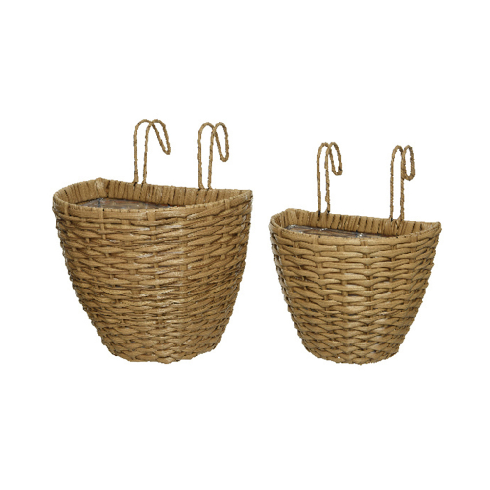 2Pc Camille Polyrattan Hanging Balcony Planter Set Light Brown