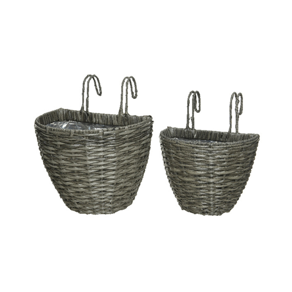 2Pc Camille Polyrattan Hanging Balcony Planter Set Anthracite