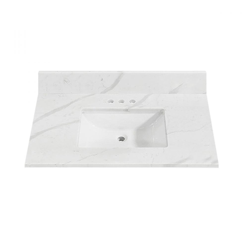Eng. Marble Top Rectangle Undermount Sink 25in x 22in Wht/Gry