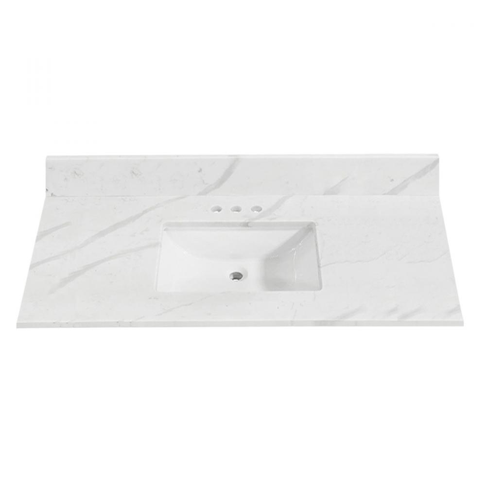 Eng. Marble Top Rectangle Undermount Sink 37in x 22in Wht/Gry