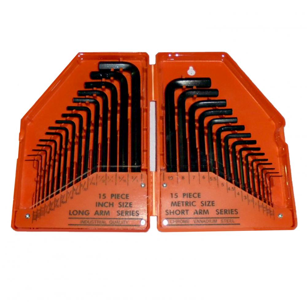 30PC Hex Key Wrench SAE & Metric Set Cr-V
