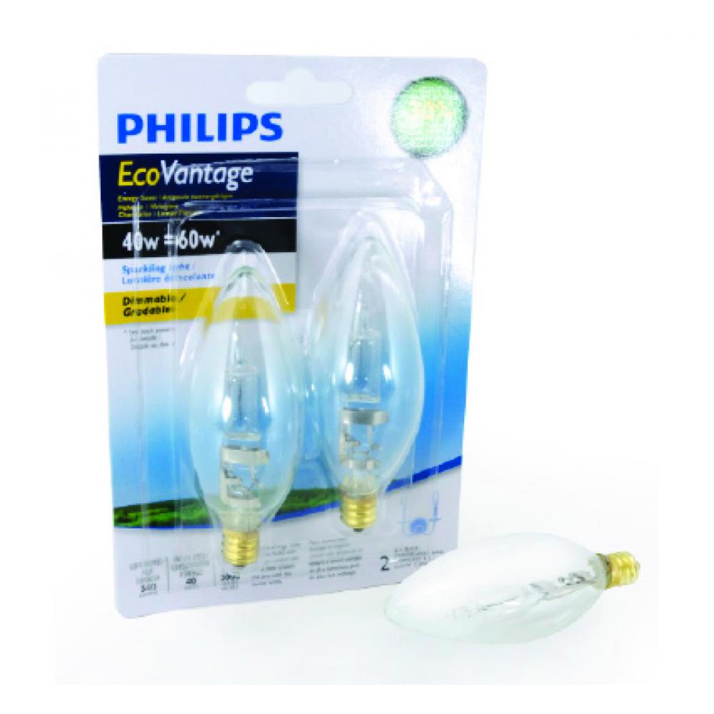 Bulb B10 Halogen Energy Saver Chandelier 40W Candelabra Base 2Pk