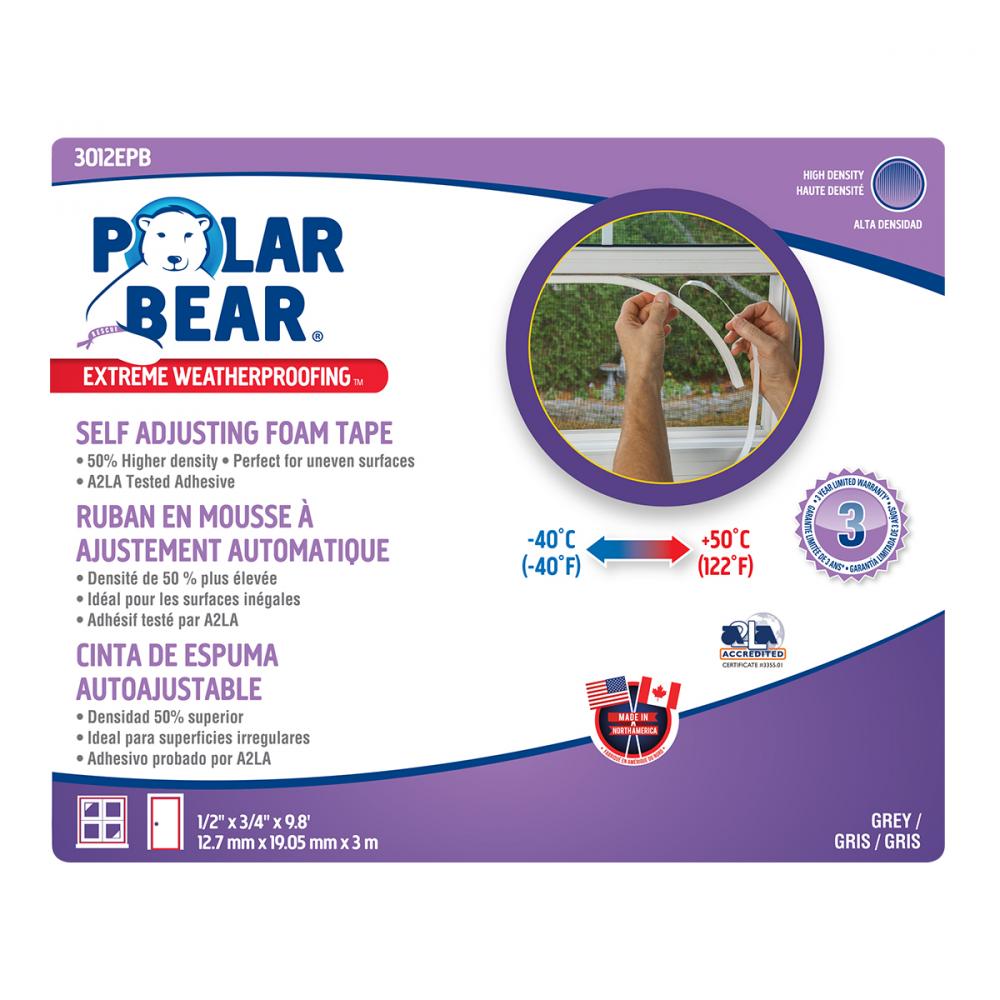 Gap Seal Self Adjusting Foam Tape ½in x ¾in x 9.8ft Grey