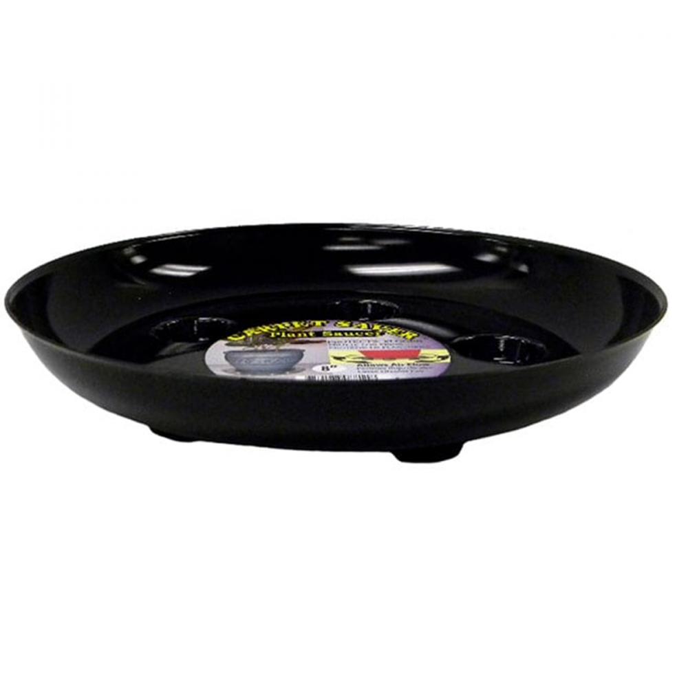 Plant Saucer Black Vinyl Heavy Footed Round 8in