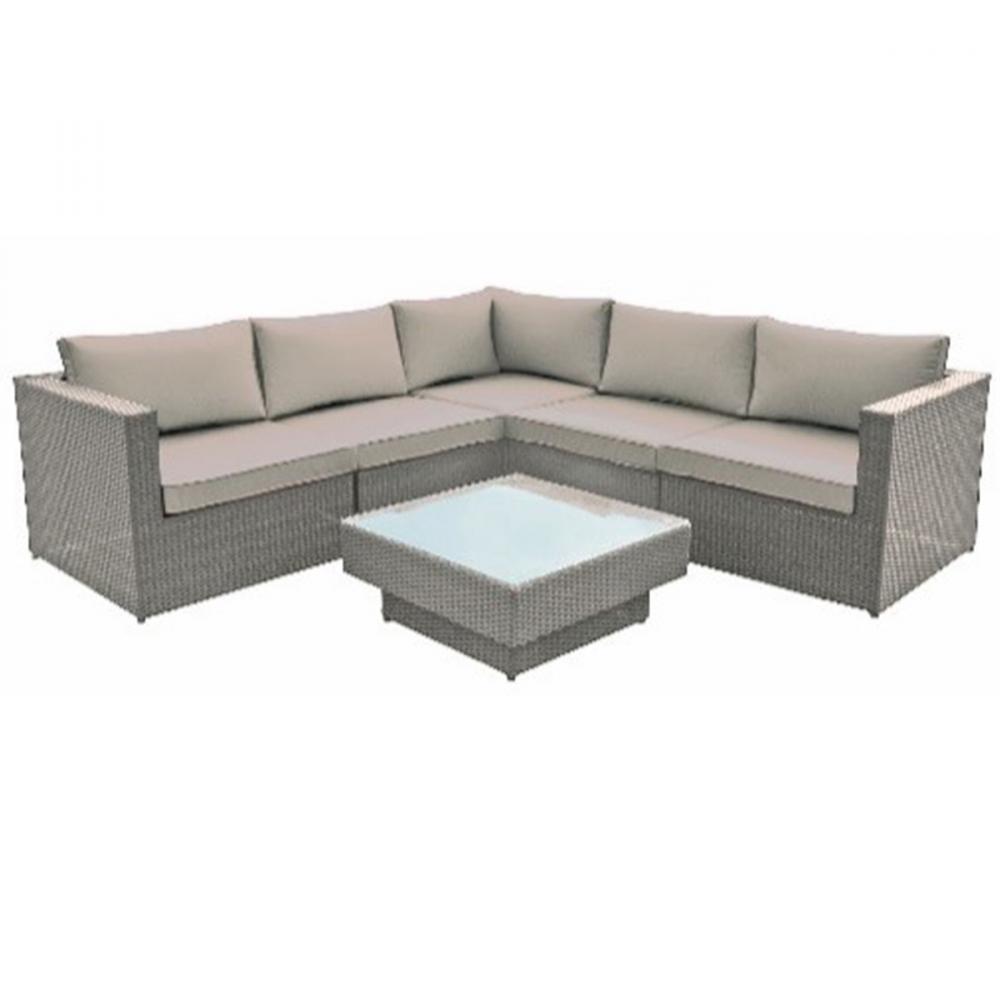 6Pc Modular Wicker Sofa Set with Beige Cushions 2-Tone Beige