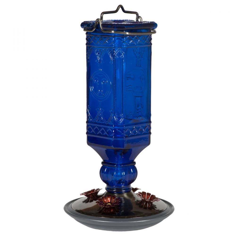 Hummingbird Feeder Antique Square Blue Glass Bottle 16oz