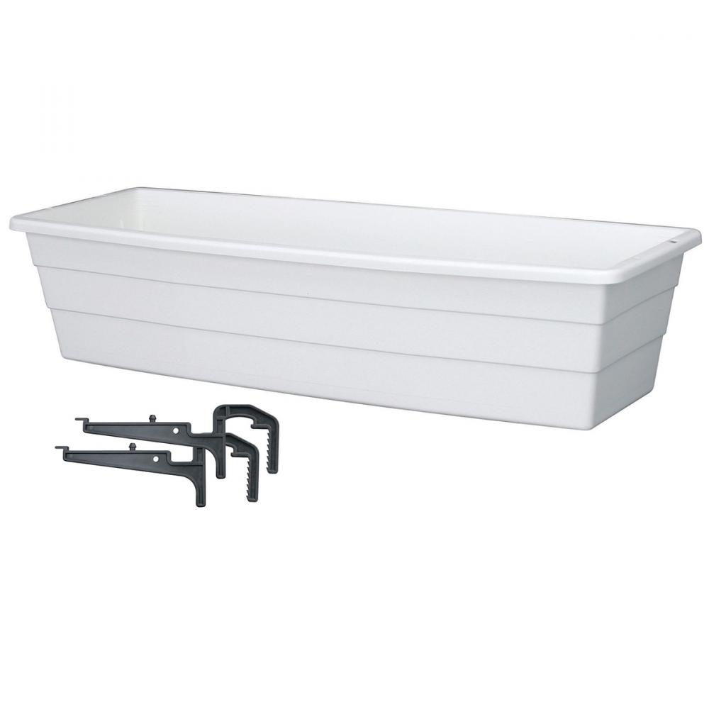 Futura Window Box Planter Plastic with  Brackets 18x6.75x4.5in White